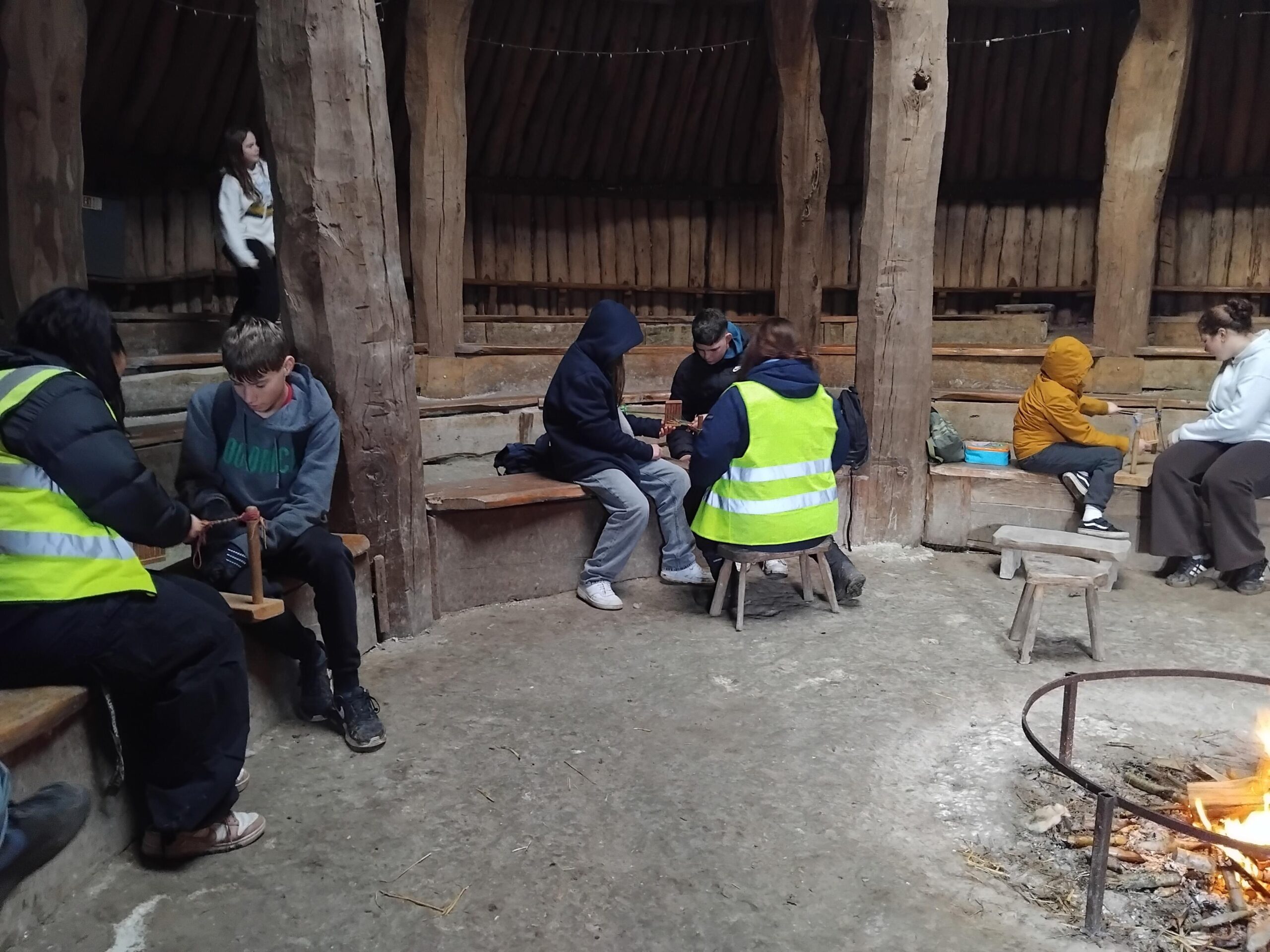 Stable School learners from Waikiki and Fistral classes taking part in hands-on historical activities at the Ancient Technology Centre in Cranborne, exploring ancient farming and building techniques.