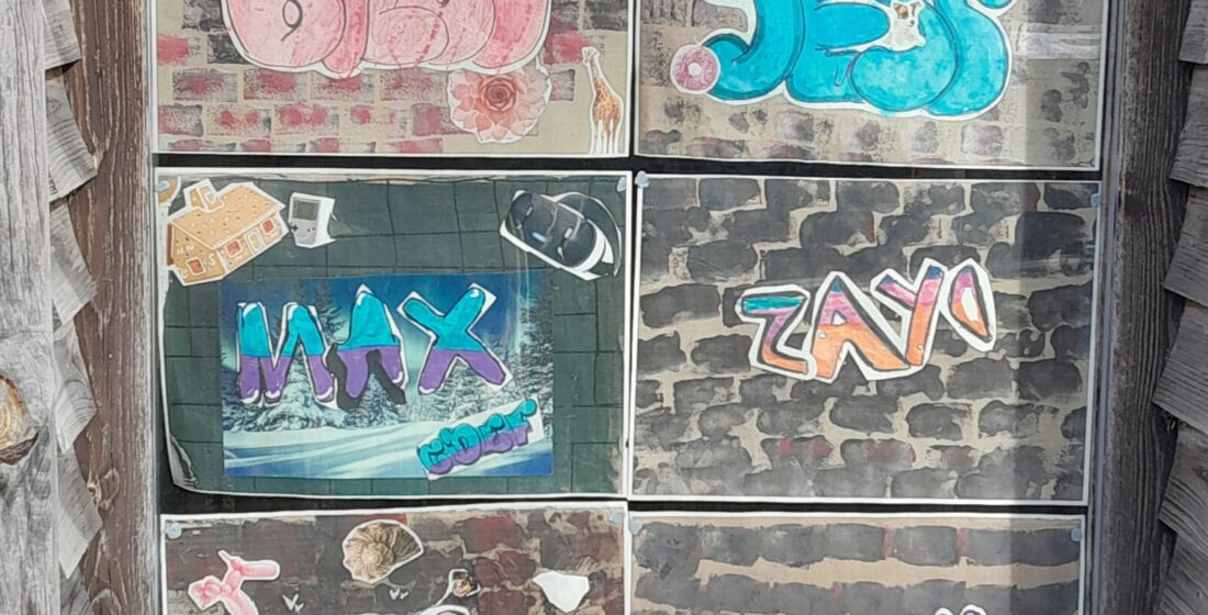 KS2 and KS3 learners at The Stable School in Christchurch exploring graffiti-inspired name tag art during creative design lessons, supporting self-expression, confidence and fine motor skill development in a specialist SEN setting.