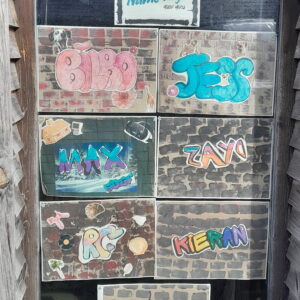 KS2 and KS3 learners at The Stable School in Christchurch exploring graffiti-inspired name tag art during creative design lessons, supporting self-expression, confidence and fine motor skill development in a specialist SEN setting.